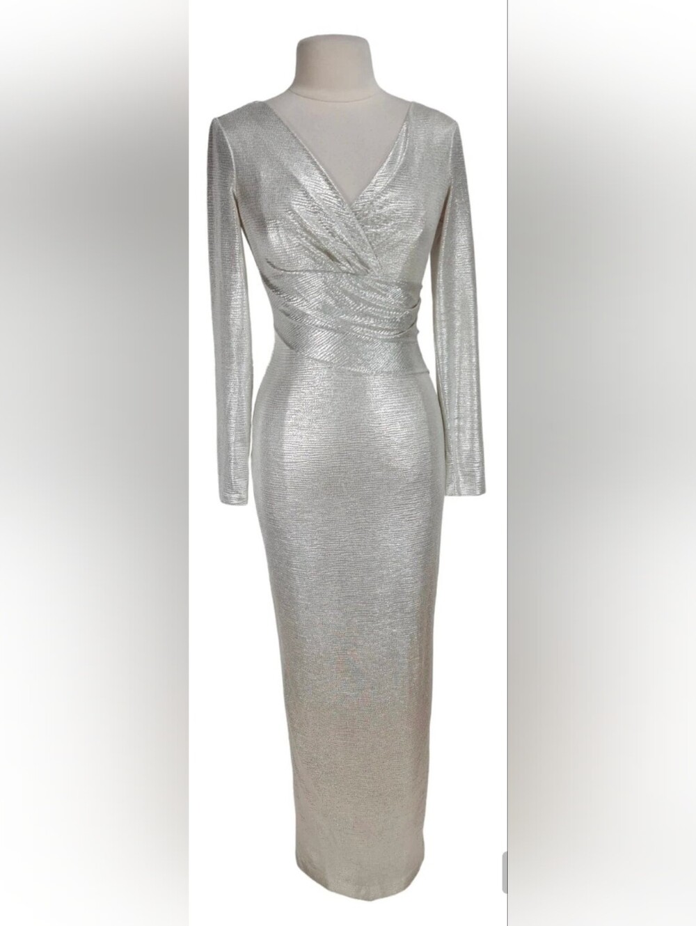 Eliza J Metallic Shimmer Long-Sleeve Maxi Dress Size 8